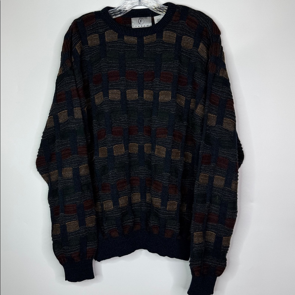 Vintage Farah Acrylic Grandpa Gray Multicolor Sweater Size Large